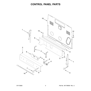 Control Panel Parts Diagram and Parts List for WFES3330RS2  Whirlpool Range