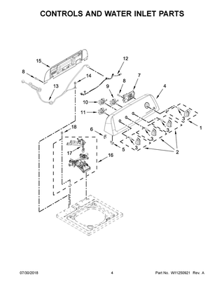 Controls And Water Inlet Parts Diagram and Parts List for WTW4855HW1  Whirlpool Washer