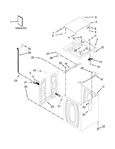 Top And Cabinet Parts Diagram and Parts List for WTW5000DW0  Whirlpool Washer