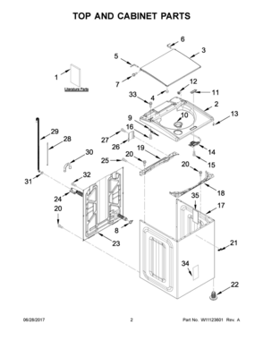 02 - TOP AND CABINET PARTS Diagram and Parts List for WTW8040DW3  Whirlpool Washer