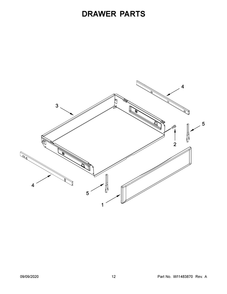 Drawer Parts Diagram and Parts List for KFGG500EWH3  Whirlpool Range
