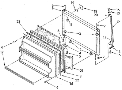 Freezer Door Diagram and Parts List for ET18GKXSM05  Whirlpool Refrigerator