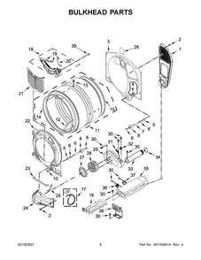 Bulkhead Parts Diagram and Parts List for 8TWED5620HW1  Whirlpool Dryer