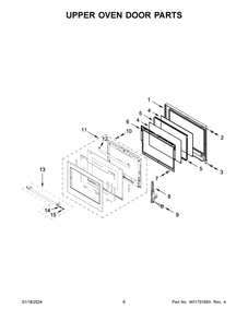 Upper Oven Door Parts Diagram and Parts List for KOED527PSS00  KitchenAid Wall Oven