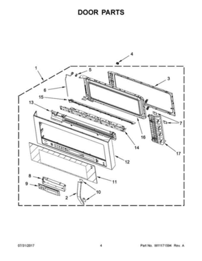 03 - Door Parts Diagram and Parts List for WMH73521CS7  Whirlpool Microwave Oven Combo