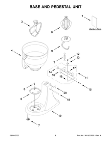 Base And Pedestal Unit Diagram and Parts List for 5KSM156RGEIB0  KitchenAid Mixer