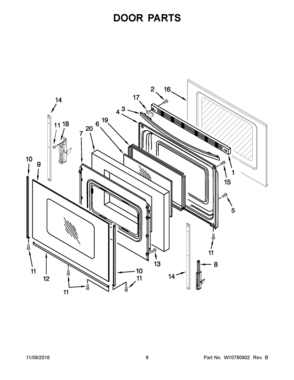 05 - DOOR PARTS Diagram and Parts List for YWFE515S0EB0  Whirlpool Range