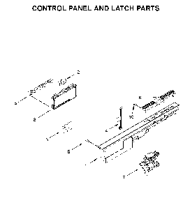 Control panel and latch parts Diagram and Parts List for WDT705PAKB0  Whirlpool Dishwasher