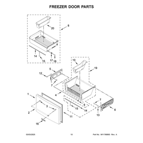 Freezer Door Parts Diagram and Parts List for KRFF577KPS05  KitchenAid Refrigerator