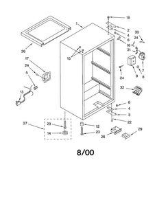Cabinet Diagram and Parts List for EV040FXHW  Whirlpool Freezer