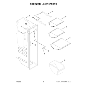 Freezer Liner Parts Diagram and Parts List for WRS325SDHB11  Whirlpool Refrigerator