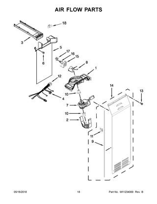 Air Flow Parts Diagram and Parts List for WRS586FIEM04  Whirlpool Refrigerator
