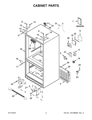 Cabinet Parts Diagram and Parts List for WRF540CWHZ01  Whirlpool Refrigerator