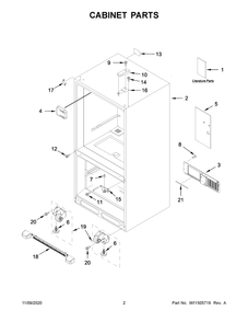 Cabinet Parts Diagram and Parts List for MBR1957FEZ05  Whirlpool Refrigerator