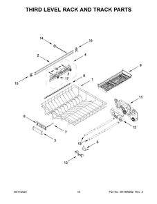 Third Level Rack And Track Parts Diagram and Parts List for KDTM404KBS2  KitchenAid Dishwasher