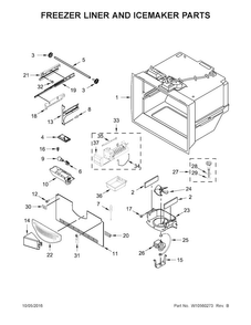 Freezer Liner And Icemaker Parts Diagram and Parts List for KFCS22EVMS8  KitchenAid Refrigerator