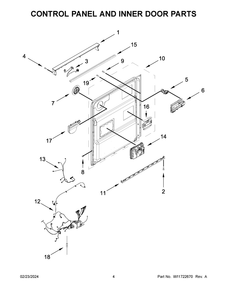 Control Panel And Inner Door Parts Diagram and Parts List for KDFM404KPS3  KitchenAid Dishwasher