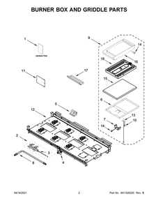 Burner Box And Griddle Parts Diagram and Parts List for KFGC558JIB02  Whirlpool Range