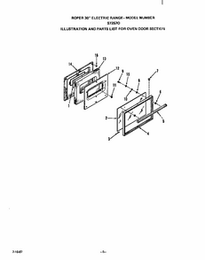 Oven Door Diagram and Parts List for S7257*0  Roper Range