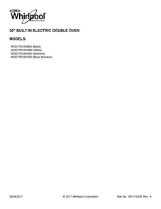Cover Sheet Diagram and Parts List for WOD77EC0HS00  Whirlpool Wall Oven