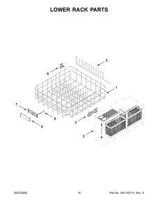 Lower Rack Parts Diagram and Parts List for KDTM405PPS1  KitchenAid Dishwasher