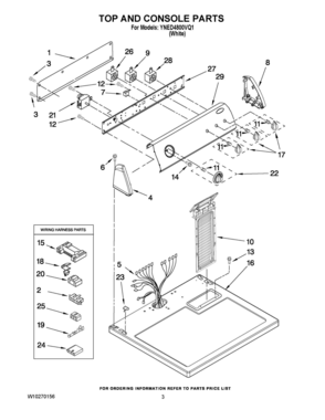 02 - TOP AND CONSOLE PARTS Diagram and Parts List for YNED4800VQ1  Whirlpool Dryer