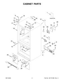 02 - Cabinet Parts Diagram and Parts List for WRFC2036RB00  Whirlpool Refrigerator
