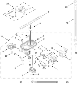 Pump, Washarm And Motor Parts Diagram and Parts List for KDFS224SPS0  Whirlpool Dishwasher