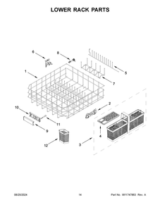 08 - Lower Rack Parts Diagram and Parts List for KDTM704KPS3  Whirlpool Dishwasher