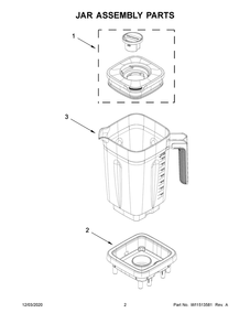 Jar Assembly Parts Diagram and Parts List for 5KSB1325EVB0  Whirlpool Blender