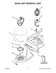 Base And Pedestal Unit Diagram and Parts List for 5KSM156WPEDR4  Whirlpool Mixer