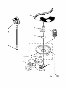 Pump, Washarm And Motor Parts Diagram and Parts List for 66512723K311  Kenmore Dishwasher