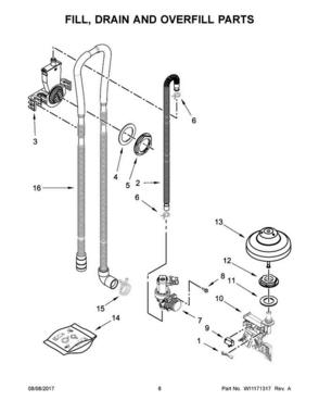 05 - Fill, Drain And Overfill Parts Diagram and Parts List for KDTE254EBL3  KitchenAid Dishwasher