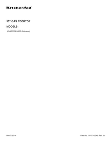 Cover Sheet Diagram and Parts List for KCGS550ESS00  KitchenAid Cooktop