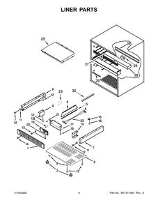 Liner Parts Diagram and Parts List for KUDF204EPA01  Whirlpool Wine and Beverage Cooler