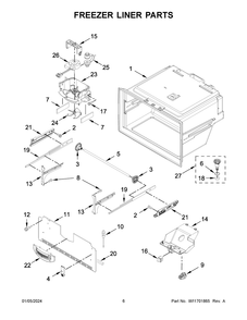 Freezer Liner Parts Diagram and Parts List for WRF555SDHW09  Whirlpool Refrigerator