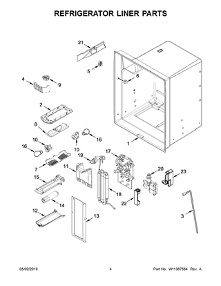 Refrigerator Liner Parts Diagram and Parts List for WRF550CDHZ02  Whirlpool Refrigerator