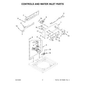 Controls And Water Inlet Parts Diagram and Parts List for 4KWTW5600JW2  Whirlpool Washer