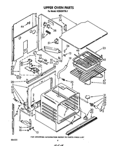 Upper Oven Diagram and Parts List for KEBI200TBL0  KitchenAid Wall Oven