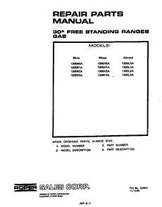 Cover Page-text Only Diagram and Parts List for 1305*0A  Roper Range
