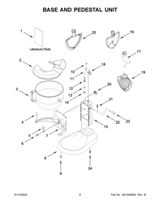 Base And Pedestal Unit Diagram and Parts List for KSM70SKXXBK0  KitchenAid Mixer