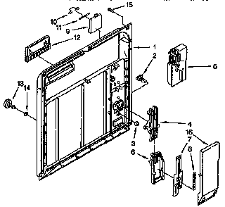 Inner Door Parts Diagram and Parts List for DU8700X4  Whirlpool Dishwasher
