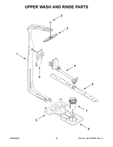 Upper Wash And Rinse Parts Diagram and Parts List for KDTE104KPS3  KitchenAid Dishwasher