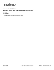 Cover Sheet Diagram and Parts List for IX7DDEXGZ000  Whirlpool Refrigerator