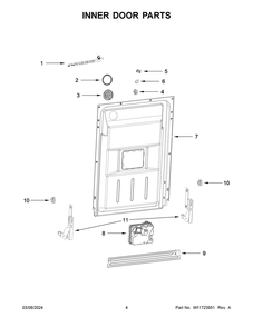 Inner Door Parts Diagram and Parts List for UDPS5118PP0  Whirlpool Dishwasher