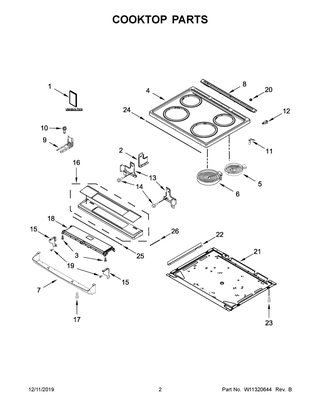 Cooktop Parts Diagram and Parts List for WEE510S0FB2  Whirlpool Range