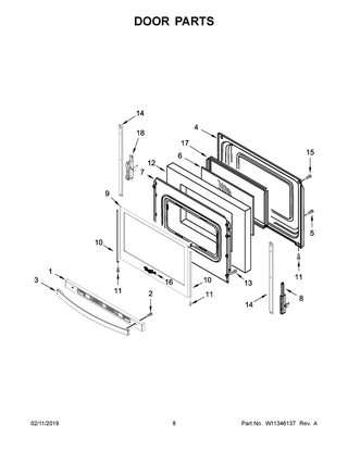 Door Parts Diagram and Parts List for YWFE550S0HV1  Whirlpool Range
