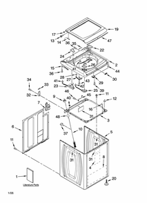 Top And Cabinet Parts Diagram and Parts List for 11027086600  Kenmore Washer
