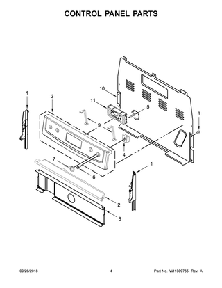 Control Panel Parts Diagram and Parts List for IER660GS0  Whirlpool Range