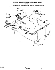 Top Burner Diagram and Parts List for F8958*0  Roper Range